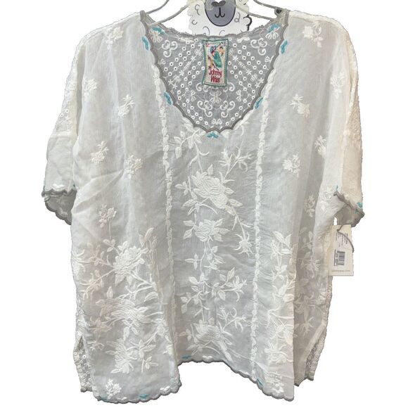 Johnny Was White Embroidered Top  Lillian Dolman XS - Picture 1 of 9